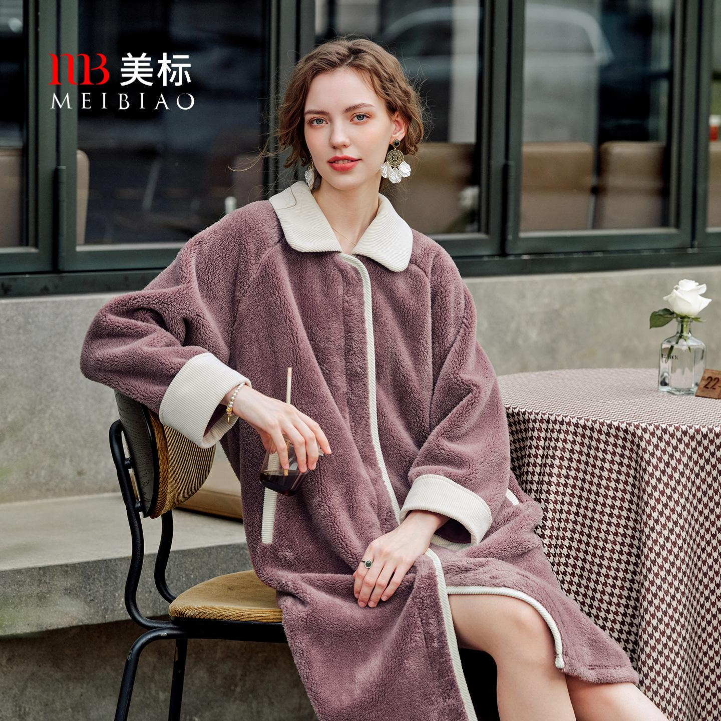 美标复合舒棉绒女士长袖睡袍