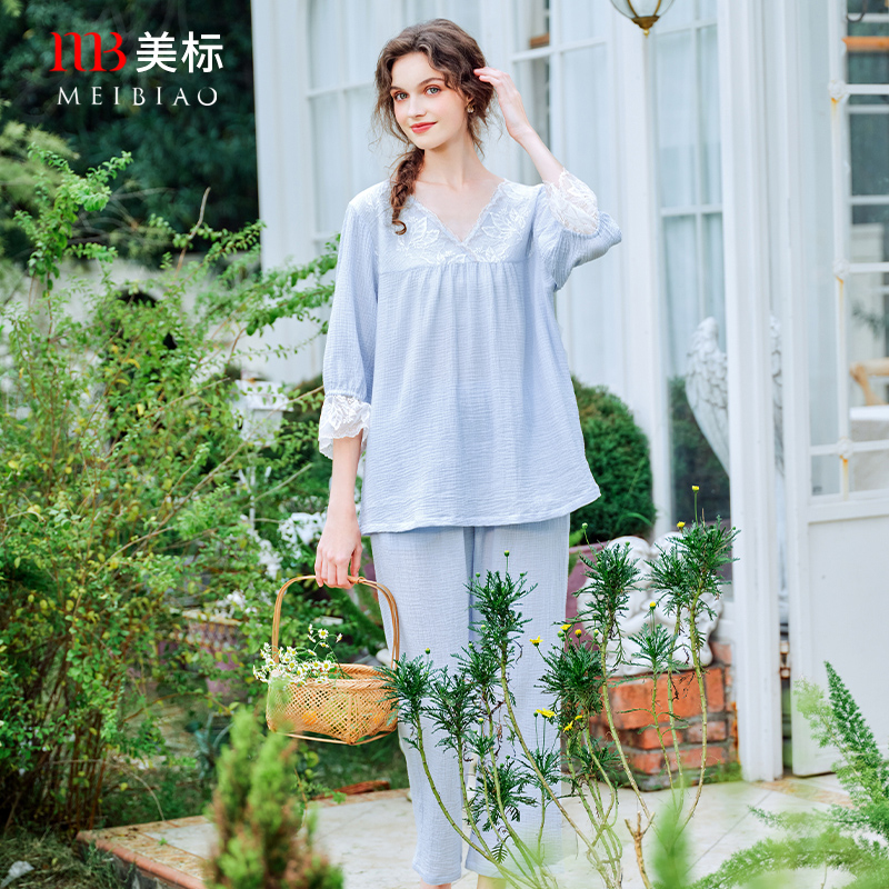 美标女士纯棉七分袖睡衣套装