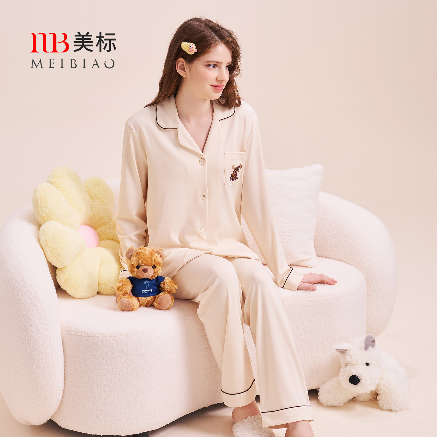 美标纯棉针织长袖睡衣套装