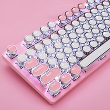 黑爵蒸汽朋克机械键盘女生可爱樱花粉色复古青茶红轴游戏办公有线