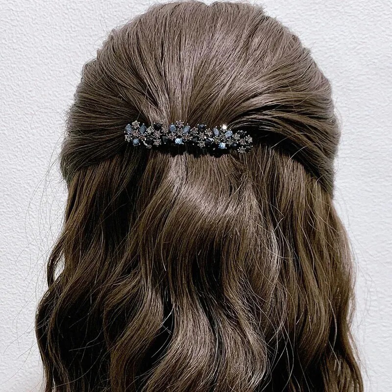 轻巧水钻花朵发夹小号一字发卡简约后脑勺弹簧夹刘海夹顶夹头饰女