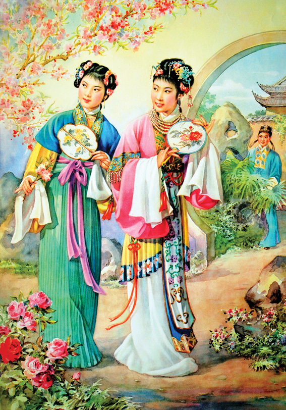 西厢记 西厢记人物画 崔莺莺红娘 古代年画 饭店居家装饰画图片