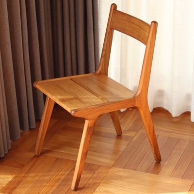 小钟 小半餐椅 缅甸柚木实木榫卯原木风简约靠背椅子咖啡厅桌椅