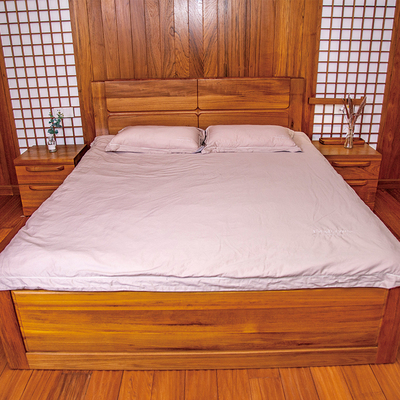 缅甸柚木实木榫卯实木大床环保