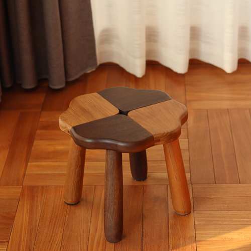 实木撞色儿童原木木质矮凳创意