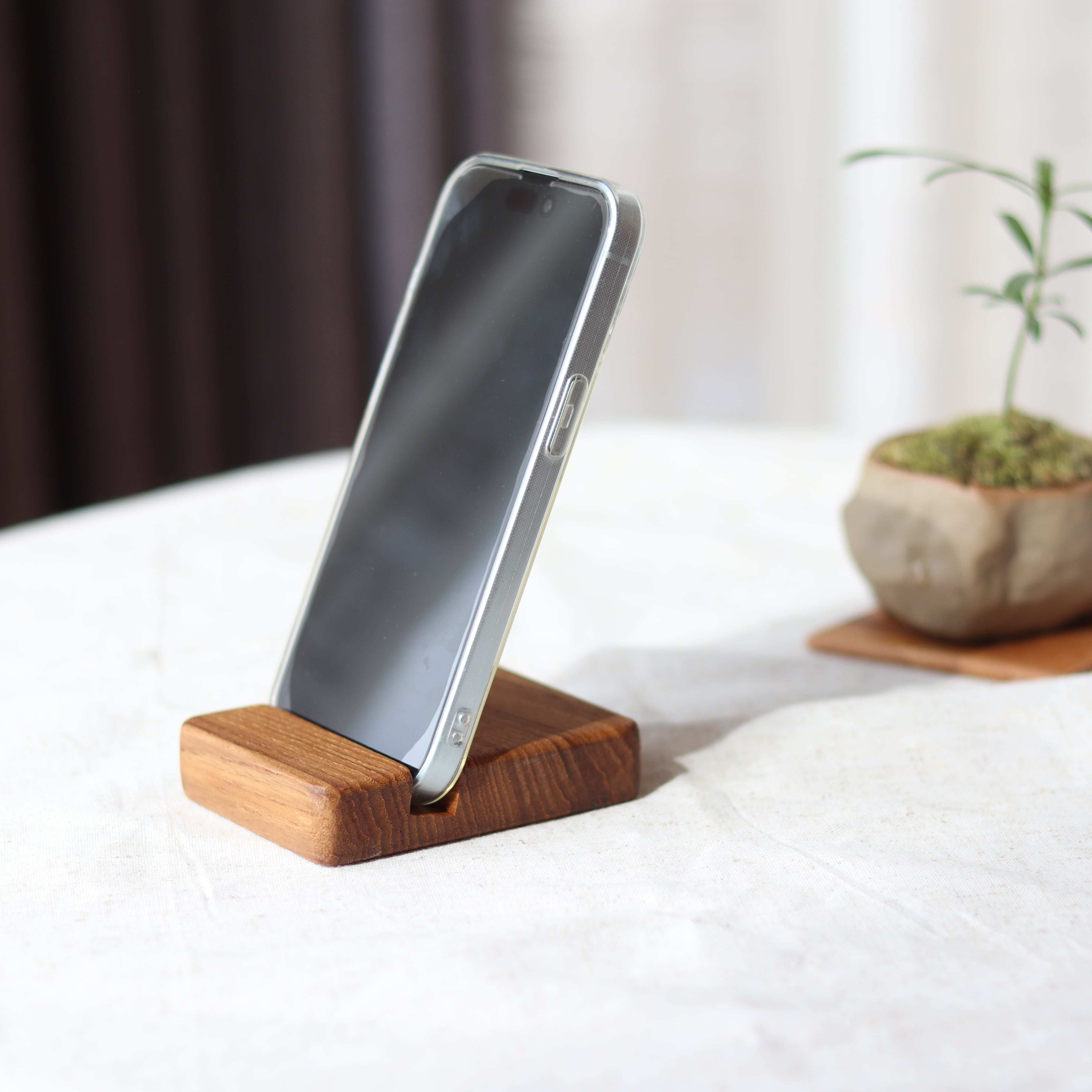 小钟名木 缅甸柚木手机支架木质整木家用桌面防水简约实木防水