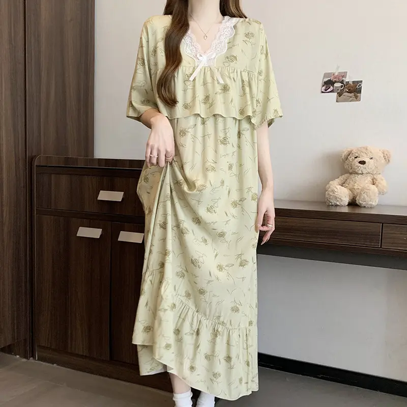防凸点棉绸睡裙女春秋夏季V领公主风春秋季高级感长款绵绸连衣裙
