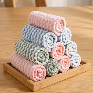 珊瑚绒抹布厨房清洁洗碗布条纹抹布百洁布洗碗巾不沾油水波纹抹布