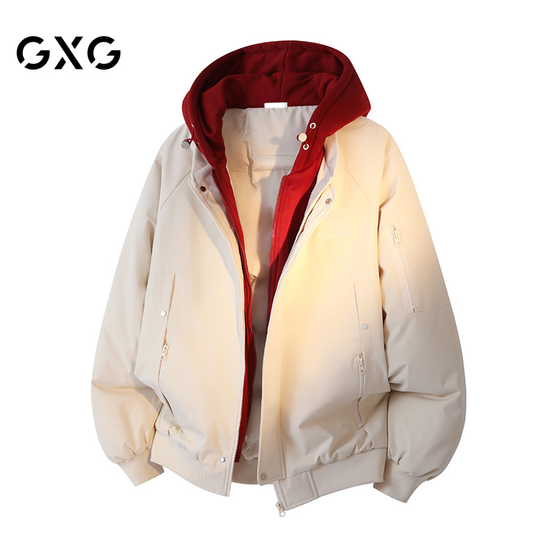 GXG专柜连帽假两件保暖棉衣男士