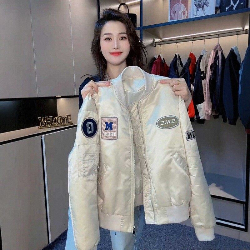 韩国夹棉短款休闲棒球服外套女2025秋季美式爆款加棉飞行员夹克服