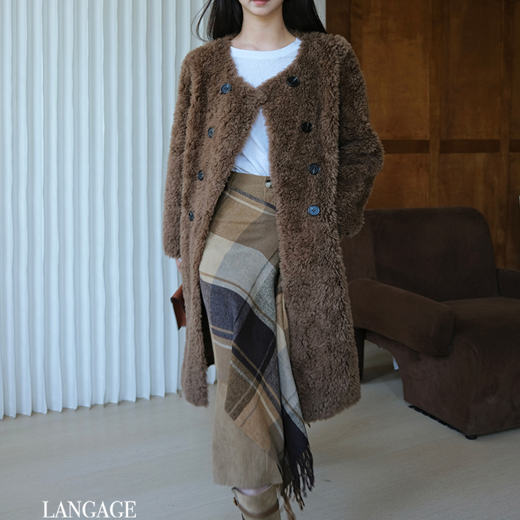 复古可露丽棕羊毛皮毛一体外套