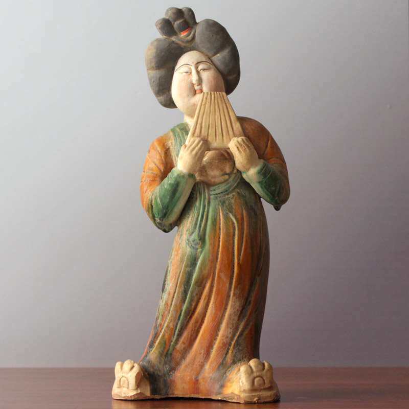 高档唐仕女摆件乐器俑侍女陶俑胖妞肥婆古玩收藏仿古唐三彩仕女陶