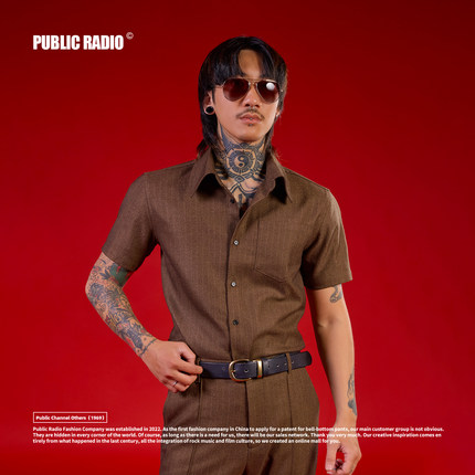 PUBLIC RADIO｜HIPPIE ERA 美式复古条纹尖领短袖衬衫高端羊绒