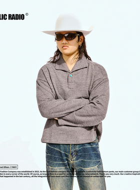 PUBLIC RADIO｜美式复古一片领绿松石眼扣设计宽松毛衣长袖POLO衫