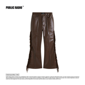 RADIO WESTERNCOWBOY美式 复古真皮流苏皮裤 PUBLIC 高腰喇叭裤