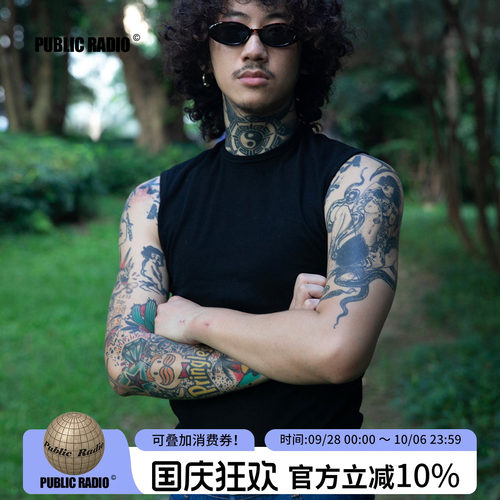 美式复古小领口修身摇滚明星背心