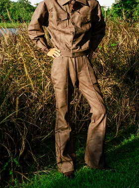 PUBLICRADIO 西部美学磨砂真皮重磅喇叭裤高腰复古嬉皮士摇滚设计