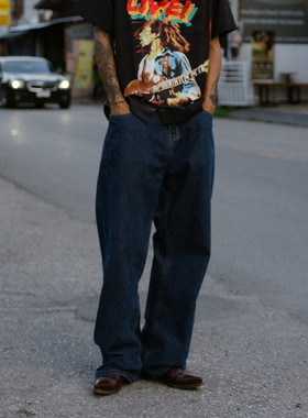 PIBLICRADIO公共电波TOKYOPRUDICTION复古原宿牛仔阔腿裤重磅松紧