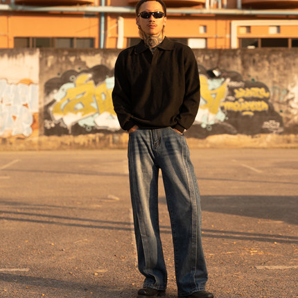 PUBLIC RADIO｜池袋公园西口东京千禧年原牛前中线折角阔腿牛仔裤