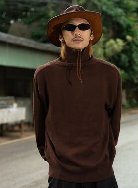 PUIBLICRADIO羊绒复古高领针织毛衣长袖纯色保暖西部美学公共电波