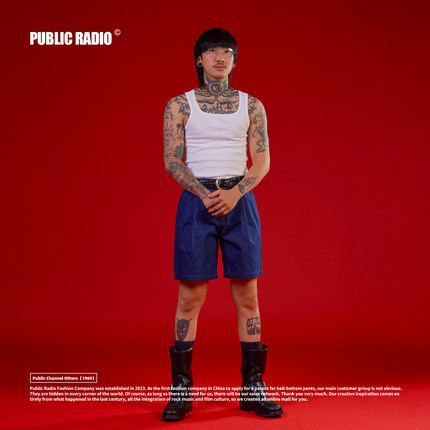 PUBLIC RADIO | 日本进口原牛免水洗牛仔过膝短裤橡筋松紧折纹男