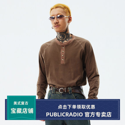 PUBLIIC RADIO｜合金弹头美式二战复古长袖圆领T恤百搭打底衫薄款