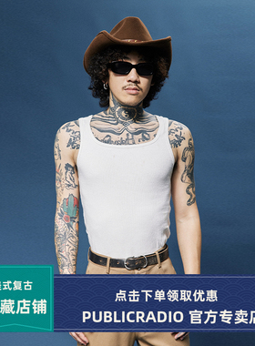 PUBLIC RADIO｜美式COWBOY复古方领西部牛仔重磅木棉螺纹男士背心