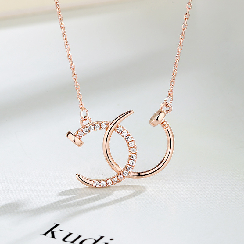 双C钉子纯银项链闺蜜女生日礼物