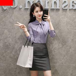 职业衬衫女长袖春秋新款气质修身酒店前台工作服美容师正装女套装