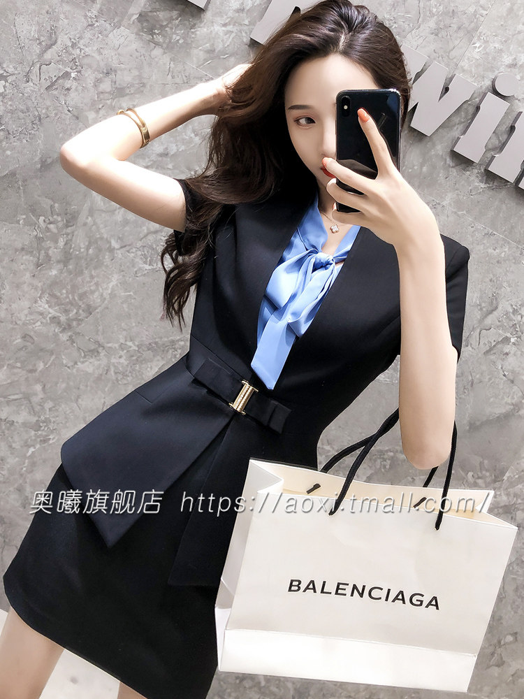 职业女裙套装美容师工作服高端商务珠宝教师美容院短袖女制服套裙