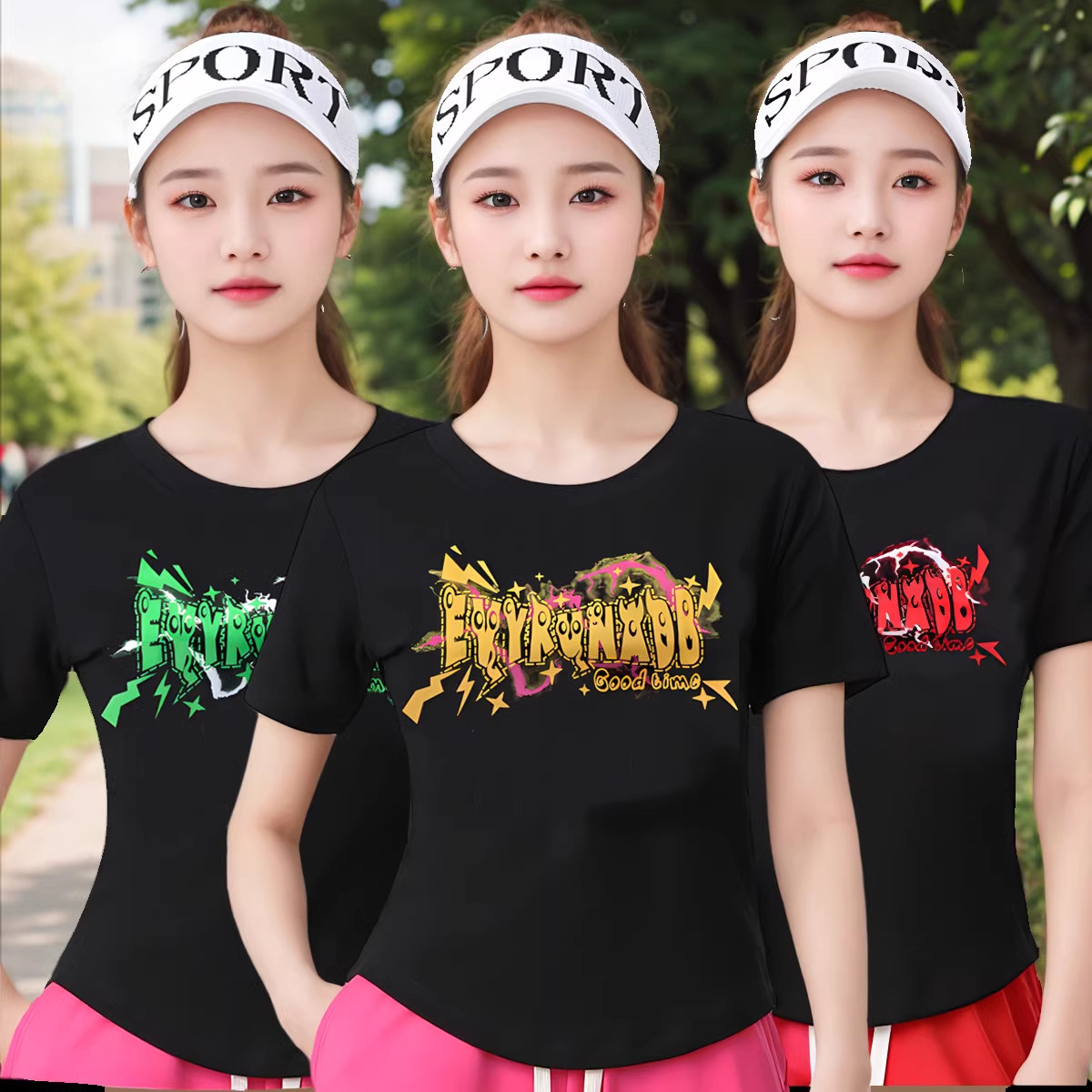 夏季广场舞短袖服装螺纹棉女士T恤上衣跳舞服装运动休闲短袖上衣