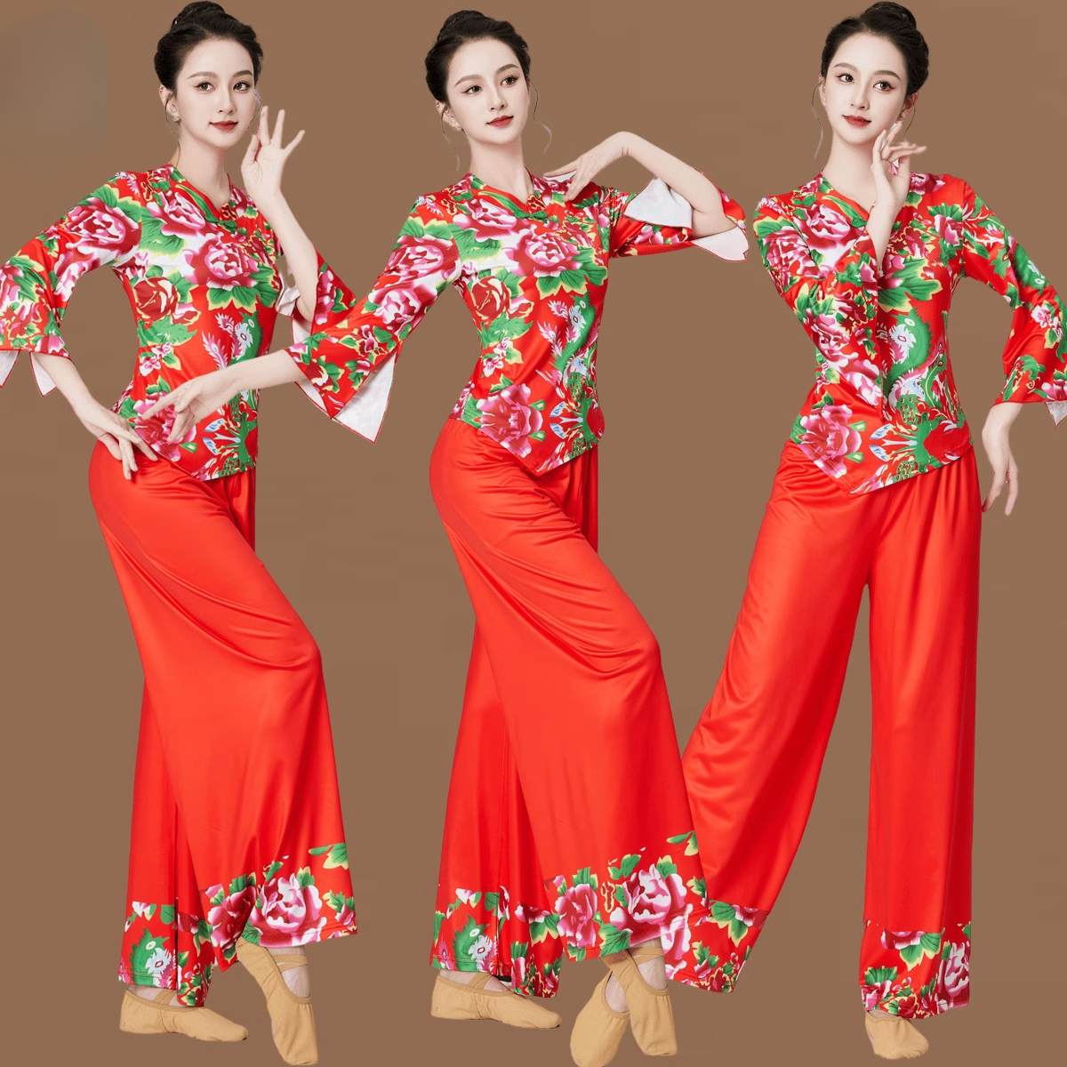 广场舞服装民族风扇子舞秧歌演出表演服古典跳舞衣服大花被套装,运动/瑜伽/健身/球迷用品,广场舞套装,淘宝优惠券,粉丝福利购,淘宝优惠卷