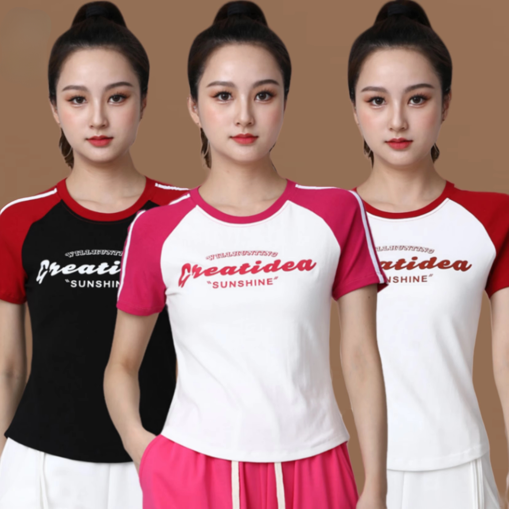2024夏季短袖广场舞服装新款跳舞上衣大码健身操跳操服上衣棉女