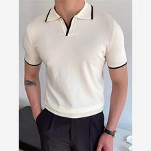 Patchwork Turn Casual Polo Shirts Sleeve down Short Collar