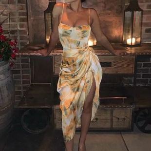 Spagetti Stretc Strap Women Party Dress Print