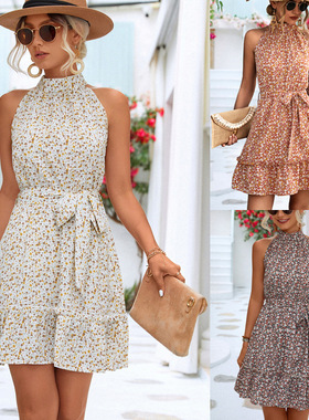 Sexy neck hung waist sleeveless dresses 性感挂脖无袖连衣裙