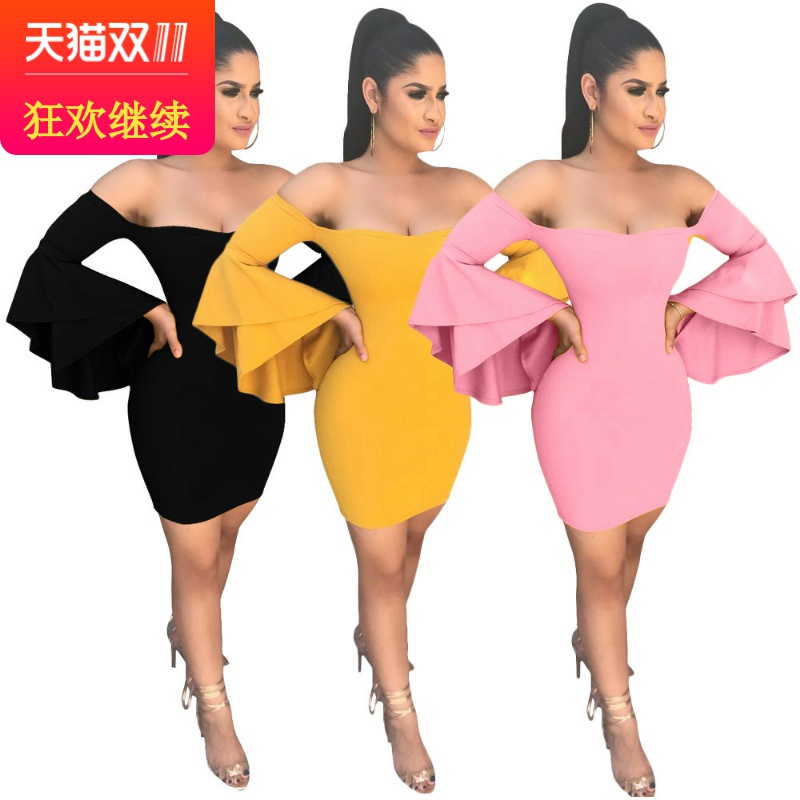 Sexy one - word soulder sleeve dress dress nigtclub dress.