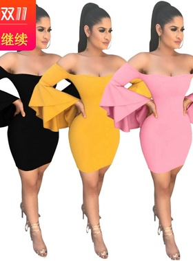 Sexy one - word soulder sleeve dress dress nigtclub dress.