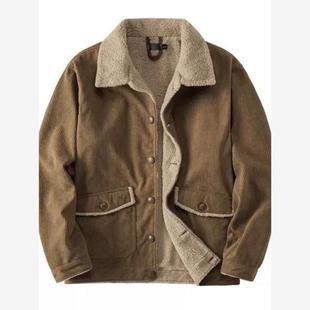 Men's Corduroy Plus Fleece Thick Jacket Plus Size Top Jacket