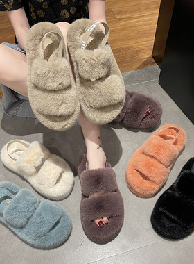 plus size 42 women flat sandals lady furry slippers毛绒拖鞋