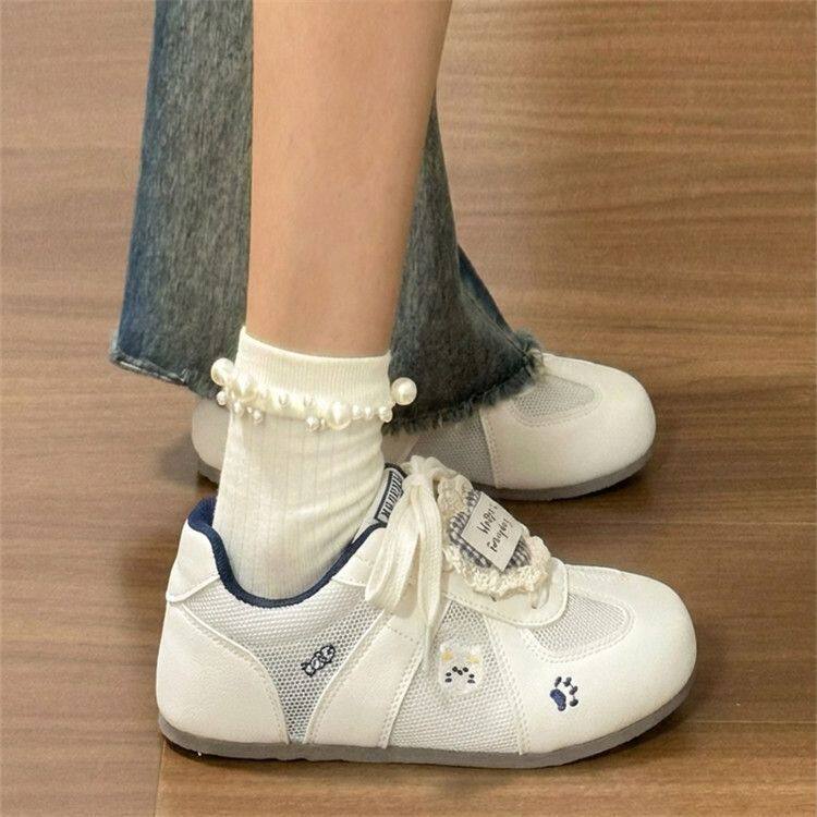 环球网面德训鞋女2026春夏款学生百搭学院风透气小众可爱薄底板鞋