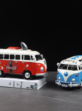 仿真巴士汽车模型复古铁艺工艺品摆件创意家居桌面电视柜装饰