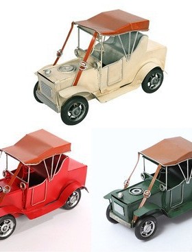 复古铁皮老爷车模型铁艺小汽车巴士摆件家居软装生日礼品摄影