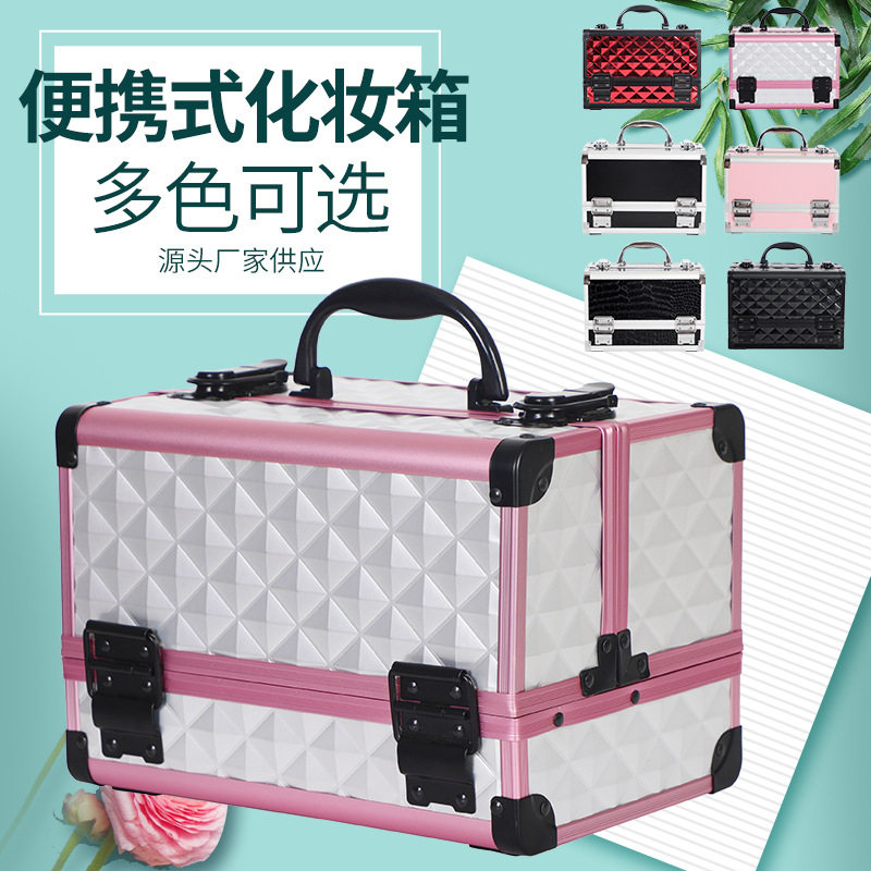 夏季上新东莞厂家 三层小号带镜子化妆箱美甲箱纹绣箱