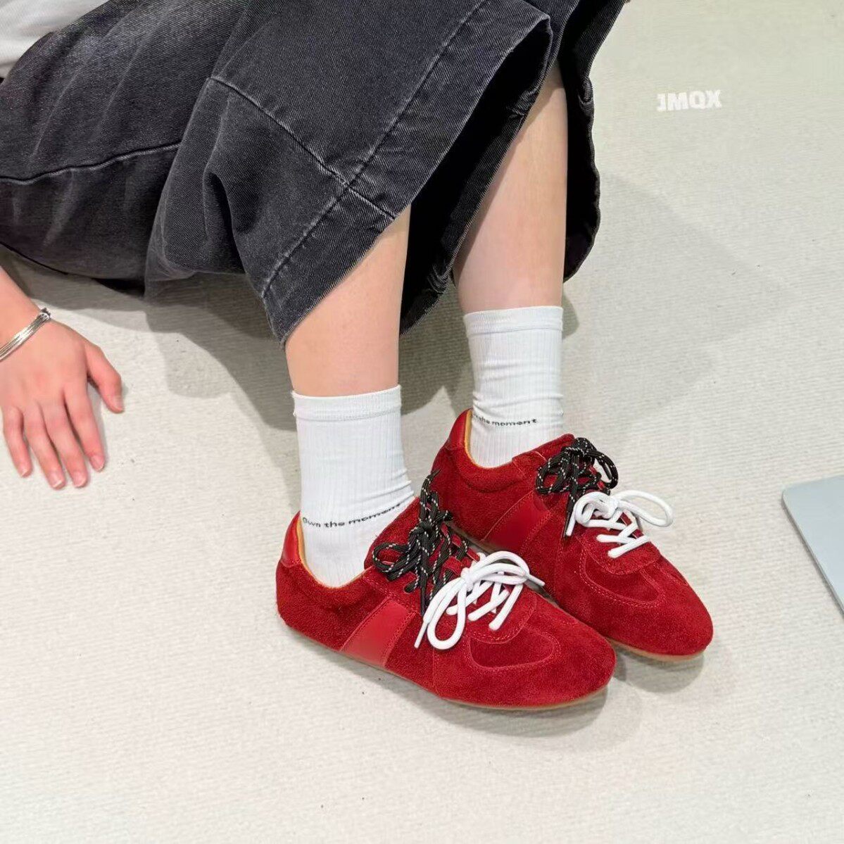 德训鞋女牛皮平底2025秋季新款圆头休闲软底透气舒适真皮防滑板鞋