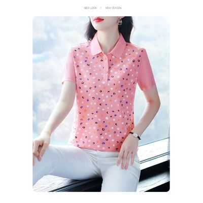 新品妈妈装Polo领短袖T恤女2025夏季新款翻领休闲时尚减龄运动上