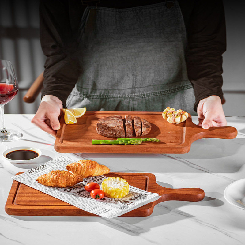 新品木质牛排盘西餐盘乌檀木长方形实木披萨板托盘木制餐盘牛扒木
