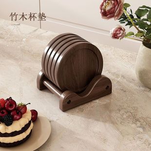 新品隔热垫杯楠竹复古茶杯垫茶托茶道客厅竹木托盘杯碟圆形托套餐