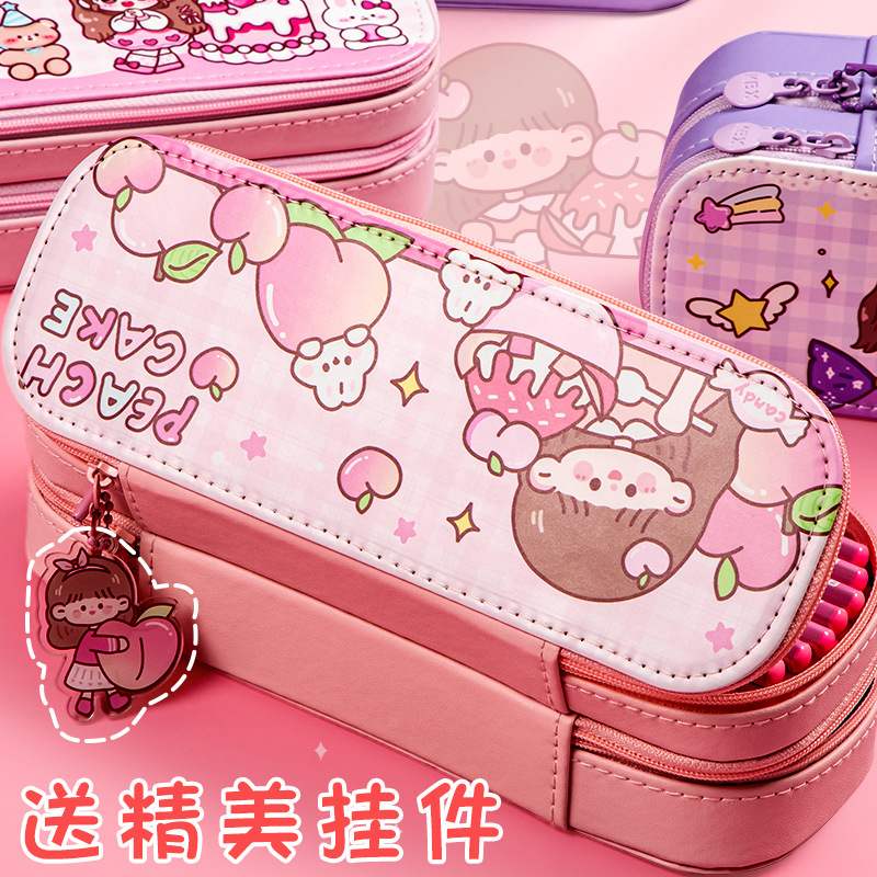 新品双层笔袋高颜值大容量文具袋小学生简约系可爱多层女儿童文具