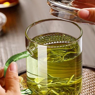 新品月牙过滤茶杯茶水分离泡绿茶玻璃杯带把手喝水杯子家用耐高温